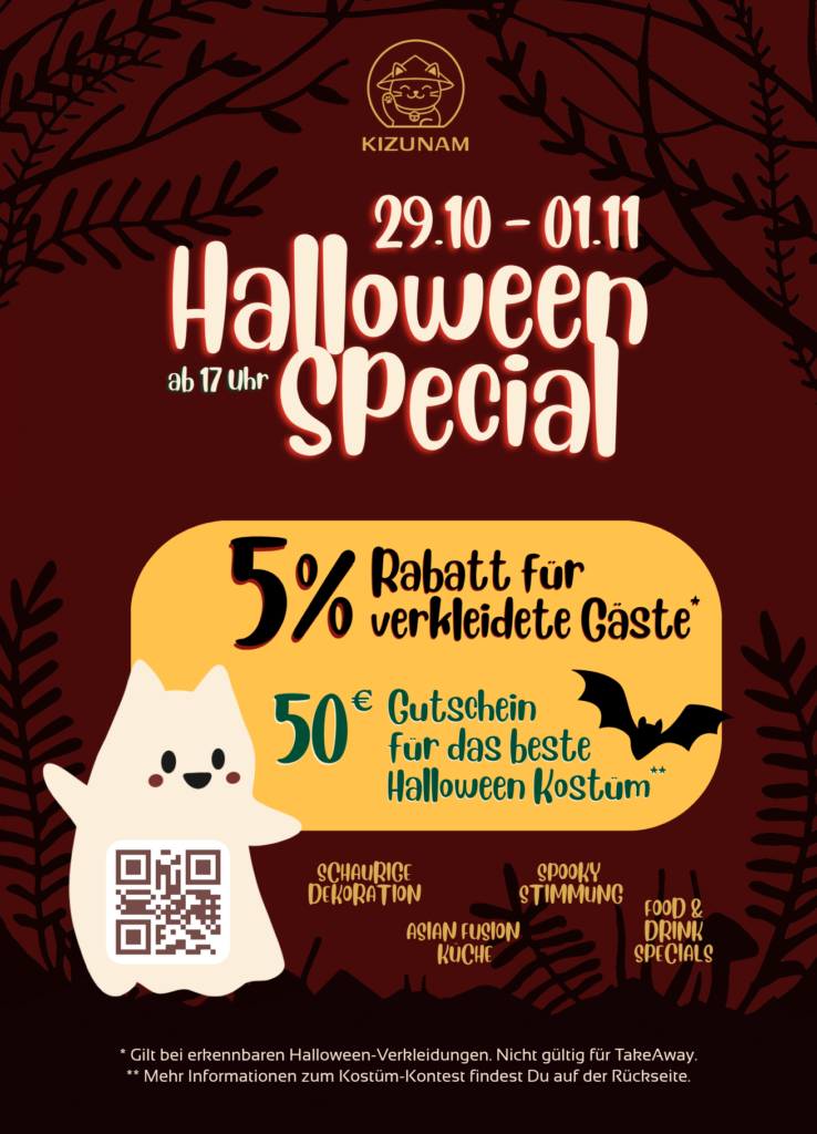 KIZUNAM Halloween Special 2026 in Bayreuth mit 5 Prozent Rabatt für verkleidete Gäste und 50 Euro Kostüm-Gutschein